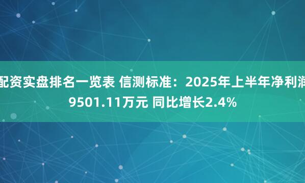 配资实盘排名一览表 信测标准：2025年上半年净利润9501.11万元 同比增长2.4%